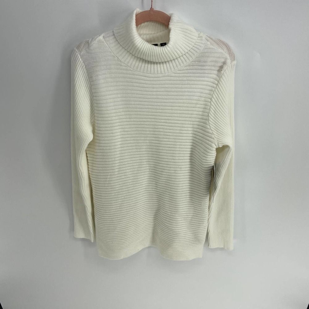 Devotion by Cyrus White Ribbed Knit Cowl Neck Sweater NWT Womens XSmall